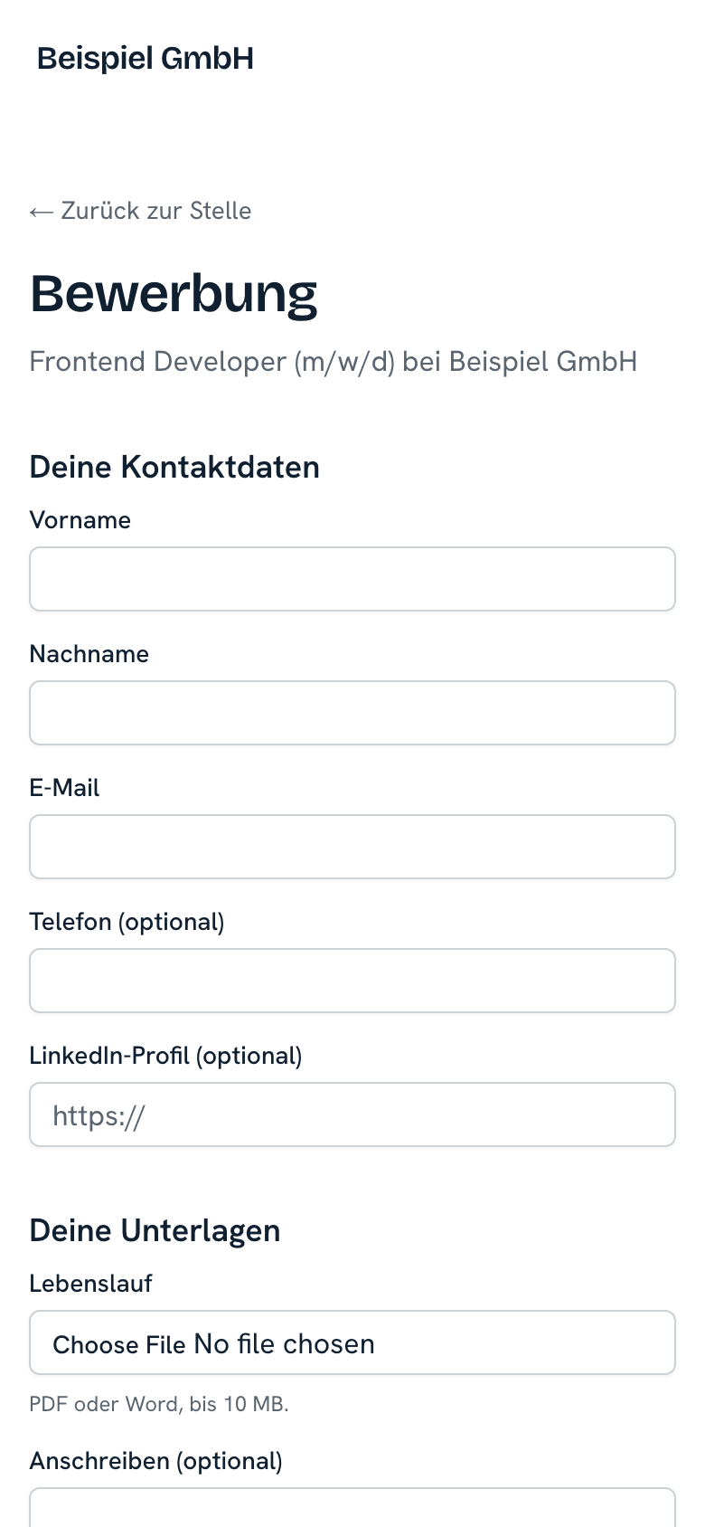 Bewerbungsformular auf dem Handy